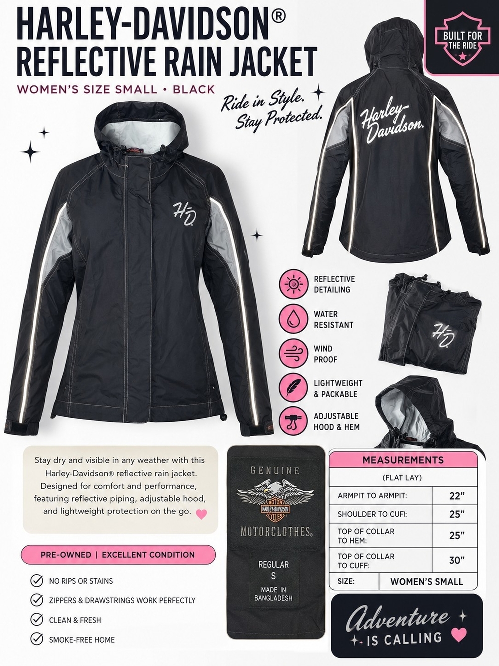 Harley-Davidson Genuine MotorClothes Women's Reflective Rain Jacket – Size Small